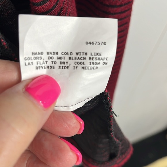 AGB Womens Open Front Cardigan L Black Maroon Stripes Hi-Lo 1 Button Close Soft - Picture 8 of 13